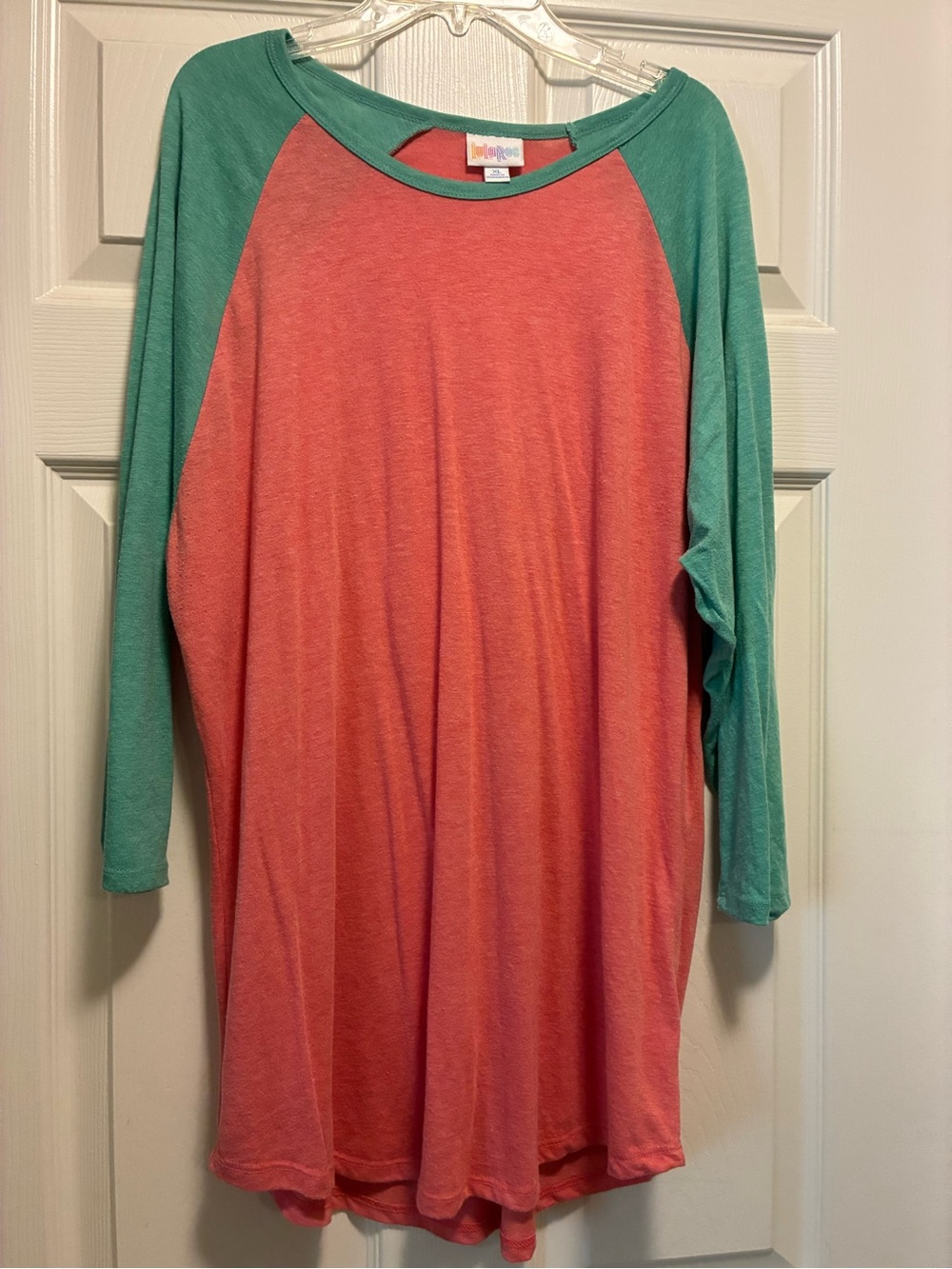 LuLaRoe Coral Body with Teal Randy Top Size XL
